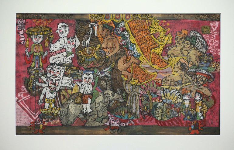 Lê Mai Khanh, Hội rối nước, khắc gỗ, 70x118 cm. img-1094.jpg