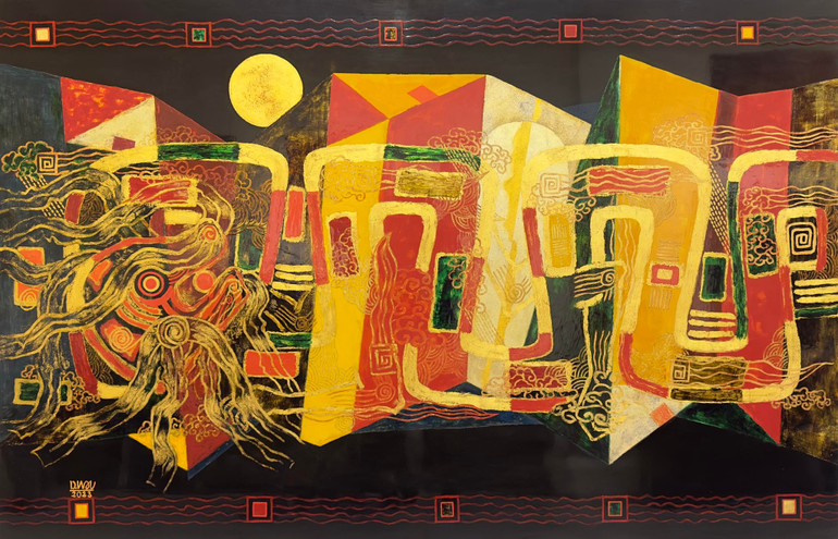 Diệp Quý Hải (Việt Nam), Đêm Trung thu phố cổ, sơn mài, 90x139cm, 2023. attjs7vhdljymaa5z2li7aksrdj98gxqefhfnvlkdtjhom.jpg