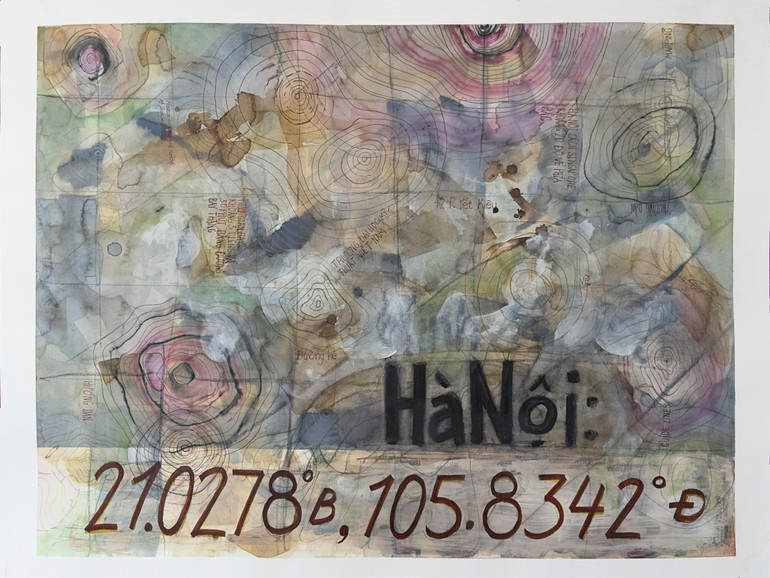 Erzan Adam (Singapore), Tuyến phía nam, mực, mầu nước, than chì trên giấy Fabriano, 65x85cm, 2025. erzan-adam-garis-selatan-south-line-2025.jpg
