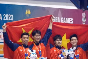 Đội tuyển bơi Việt Nam tại SEA Games 32. (Ảnh: DUY NAM)