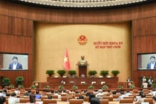 Quốc hội làm việc tại hội trường nghe Tờ trình và Báo cáo thẩm tra dự án Luật sửa đổi, bổ sung một số điều của Bộ luật Hình sự, ngày 20/5/2025. (Ảnh: BÙI GIANG)