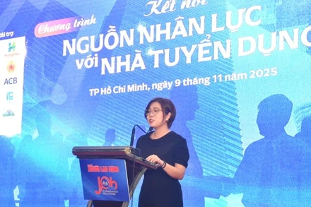 Công ty tuyển dụng chia sẻ ý kiến tại Diễn đàn "Nâng chất lượng nguồn nhân lực đáp ứng yêu cầu của thị trường lao động trong bối cảnh mới". (Ảnh: QUÝ HIỀN)