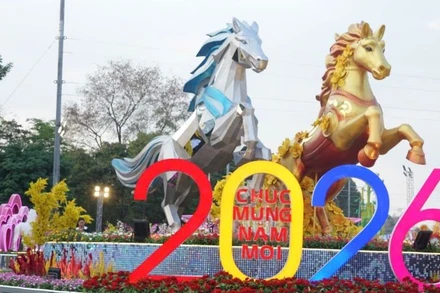 Linh vật tại lễ hội Đường hoa Xuân ở phường Bình Dương. 