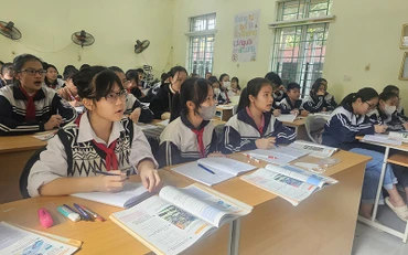 Tiết học tiếng Anh tại Trường THCS Tam Hồng, huyện Yên Lạc, tỉnh Vĩnh Phúc.