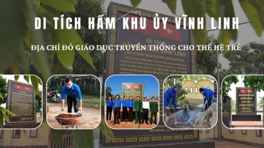 Lễ kết nạp cho đoàn viên và sinh hoạt chuyên đề giáo dục truyền thống tại khuôn viên di tích Hầm khu ủy Vĩnh Linh. Ảnh: Đoàn Thanh niên Vĩnh Linh