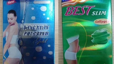 Hai mẫu thực phẩm bảo vệ sức khỏe kiểm nghiệm có chứa chất cấm sibutramine. (Ảnh: VFA)