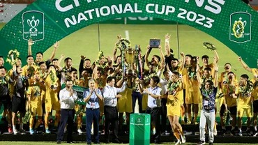 Niềm vui của đội bóng Đông Á Thanh Hóa khi đoạt Cúp quốc gia 2023 ngày 20/8 vừa qua. (Ảnh VPF)