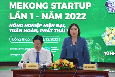 Bà Phạm Thị Ngọc Thủy, Giám đốc Văn phòng Ban IV thuộc Hội đồng Tư vấn cải cách thủ tục hành chính của Thủ tướng Chính phủ trả lời báo chí tại buổi họp báo. (Ảnh: HỮU NGHĨA)
