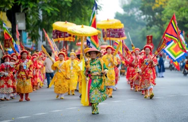 Nghi thức rước Mẫu trong lễ hội điện Huệ Nam diễn ra trên đường phố Huế