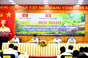 Hội nghị sơ kết 5 năm thực hiện Chỉ thị số 13-CT/TW của Ban Bí thư về tăng cường sự lãnh đạo của Đảng đối với công tác quản lý, bảo vệ và phát triển rừng vùng trung du và miền núi Bắc Bộ, tại Lào Cai, ngày 9/5. 