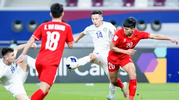 U23 Việt Nam trong trận gặp U23 Uzbekistan.