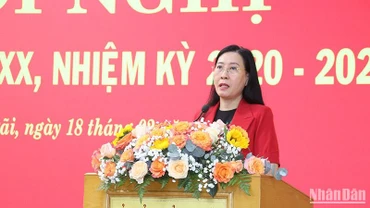 Bí thư Tỉnh ủy Quảng Ngãi Bùi Thị Quỳnh Vân phát biểu tại hội nghị.