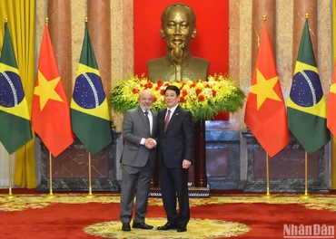 Chủ tịch nước Lương Cường hội đàm với Tổng thống Cộng hòa Liên bang Brasil Luiz Inácio Lula da Silva. (Ảnh: THỦY NGUYÊN)