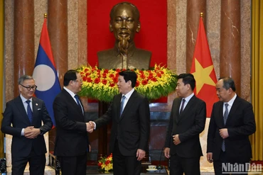 Chủ tịch nước Lương Cường tiếp Thủ tướng Lào Sonexay Siphandone.