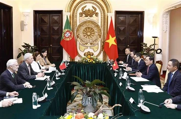 Bộ trưởng Ngoại giao Bùi Thanh Sơn hội đàm với Bộ trưởng Ngoại giao Bồ Đào Nha Joao Gomes Cravinho. (Ảnh: TTXVN)