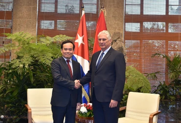 Phó Thủ tướng Trần Lưu Quang hội kiến đồng chí Miguel Diaz-Canel, Bí thư thứ nhất Ban Chấp hành Trung ương Đảng cộng sản Cuba, Chủ tịch nước Cuba - Ảnh: VGP