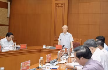 Tổng Bí thư Nguyễn Phú Trọng chủ trì cuộc họp của Thường trực Ban Chỉ đạo Trung ương về phòng, chống tham nhũng, tiêu cực hồi tháng 4/2022. (Ảnh: TTXVN)
