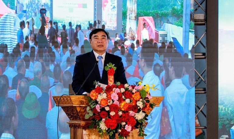Đồng chí Trần Quốc Cường, Ủy viên Trung ương Đảng, Bí thư Tỉnh ủy Điện Biên phát biểu tại lễ khởi công công trình khu dân cư đô thị, thương mại dịch vụ tổ dân phố 17, 18 Him Lam. img-7914.jpg
