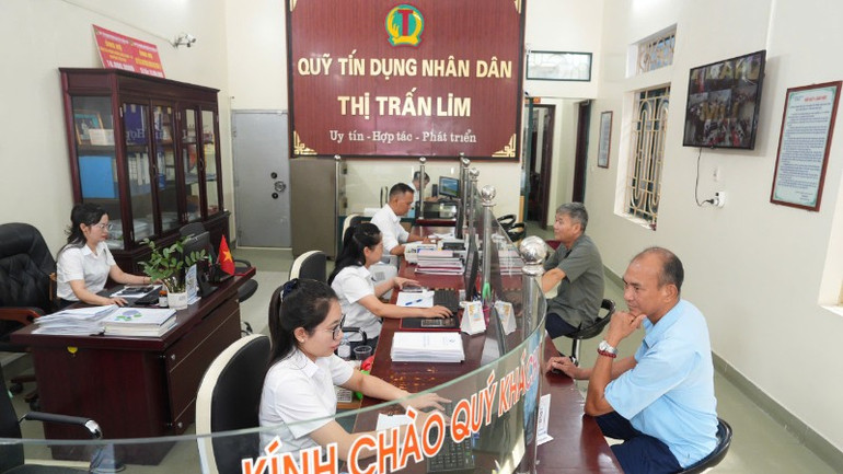 Medlemmer foretar transaksjoner hos Lim Town People's Credit Fund (Bac Ninh). qtdnd-thi-tran-lim-4391.jpg