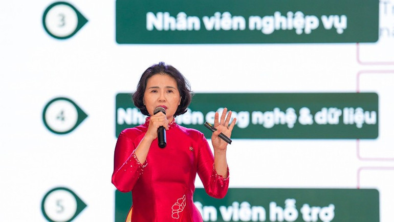 Tiến sĩ Nguyễn Thị Thu Hà, Giám đốc Trường Đào tạo cán bộ Agribank chia sẻ tại tọa đàm. banguyenthithuha-agribank-1007.jpg