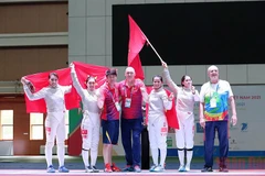 Ảnh đẹp SEA Games 31: Phần thi đồng đội của Đội tuyển Kiếm liễu nữ Việt Nam