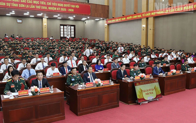 Các đại biểu tham dự Đại hội đại biểu Đảng bộ Quân sự tỉnh Sơn La lần thứ XVIII, nhiệm kỳ 2025-2030. ndo_tr_3.jpg