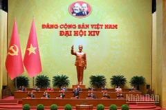 Các đại biểu biểu quyết thông qua Nghị quyết Đại hội XIV của Đảng. (Ảnh: TTXVN)