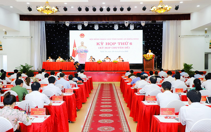 Toàn cảnh Kỳ họp thứ 6, HĐND tỉnh Nghệ An khóa XVIII. (Ảnh: Phạm Bằng)