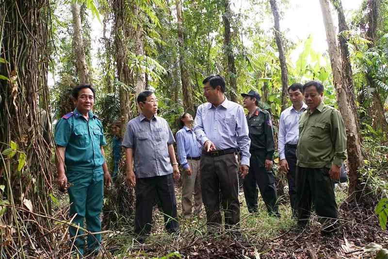 Kiểm tra độ ẩm dưới chân rừng Vườn quốc gia U Minh hạ sáng 15-4.