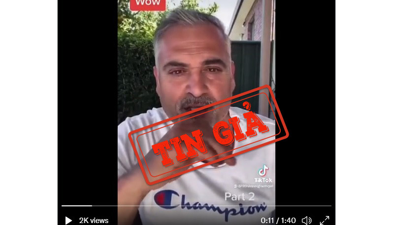 Ảnh chụp màn hình đoạn clip đưa thông tin sai sự thật về điều trị Covid-19 tại các bệnh viện ở Australia. 