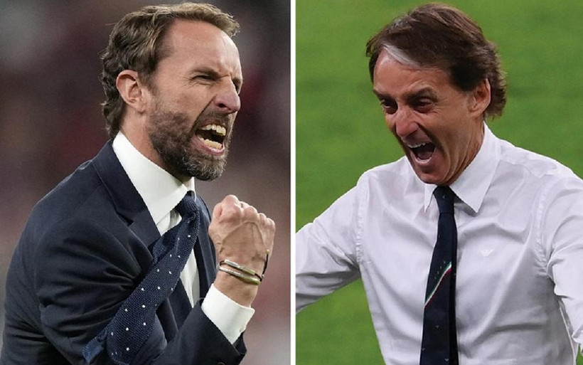 Gareth Southgate (trái) và Roberto Mancini chuẩn bị đối đầu trong thử thách cuối cùng quyết định ngôi vô địch EURO 2020.