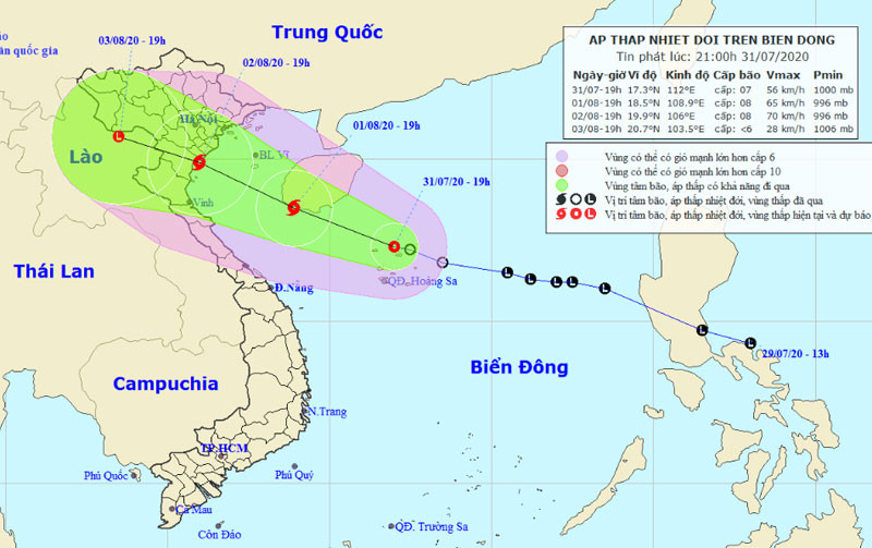 Vị trí và hướng di chuyển của áp thấp nhiệt đới. (Nguồn: nchmf.gov.vn)