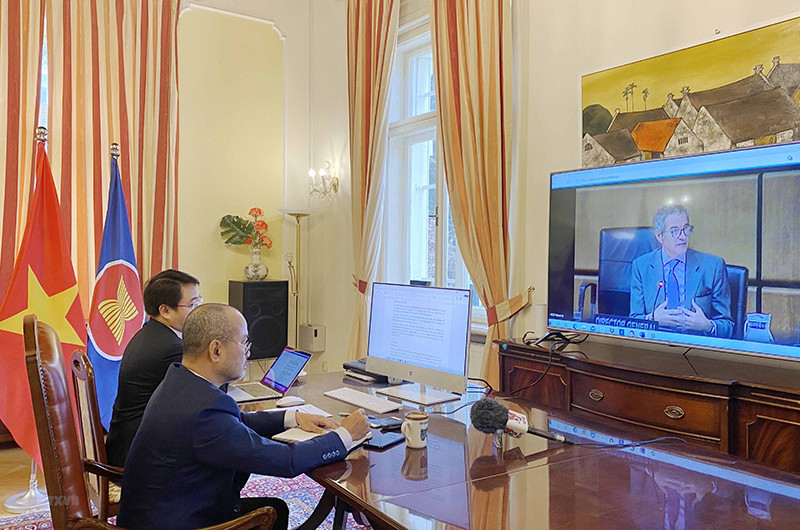 Tổng Giám đốc IAEA Rafael Mariano Grossi phát biểu khai mạc. (Ảnh: Hồng Kỳ/TTXVN)