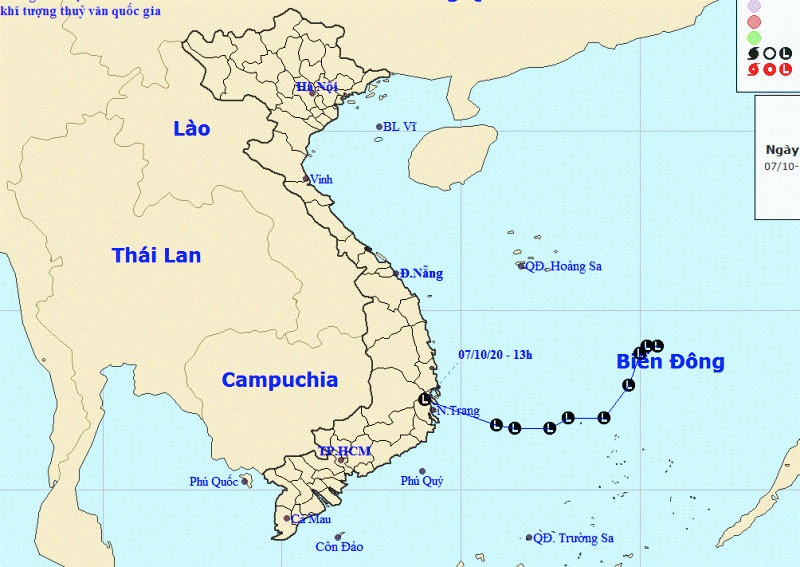 Vị trí và hướng di chuyển của vùng áp thấp. (Nguồn: kttv.gov.vn)