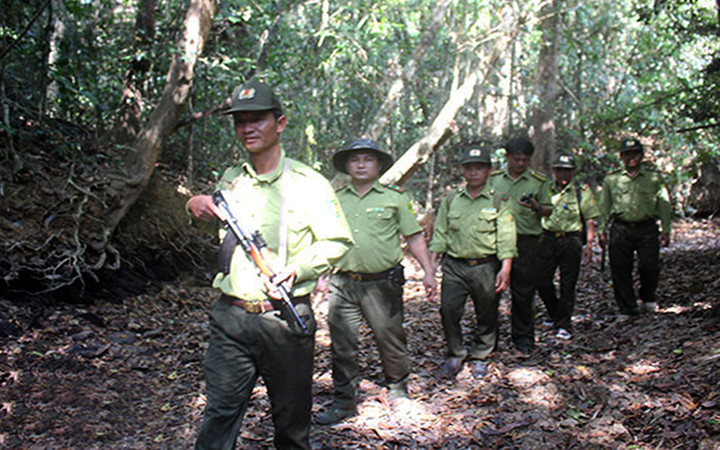 Lực lượng kiểm lâm Suối Trầu, Khu Bảo tồn thiên nhiên - văn hóa Đồng Nai tuần rừng. Ảnh: ĐOÀN PHÚ