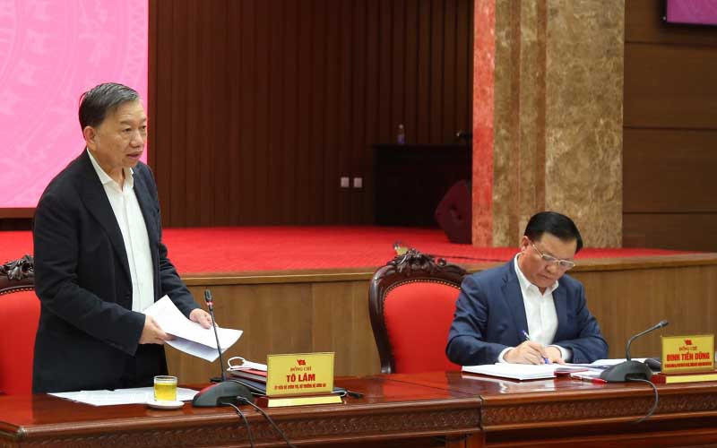 Đại tướng Tô Lâm phát biểu tại buổi làm việc. (Ảnh: Báo Công an nhân dân)