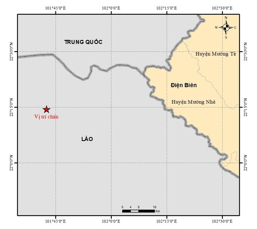 Bản đồ tâm chấn động đất. Nguồn: Viện Vật lý địa cầu.