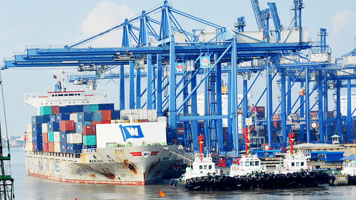 Hoạt động xuất nhập hàng hóa tại cảng Cát Lái. Ảnh: NAM ANH