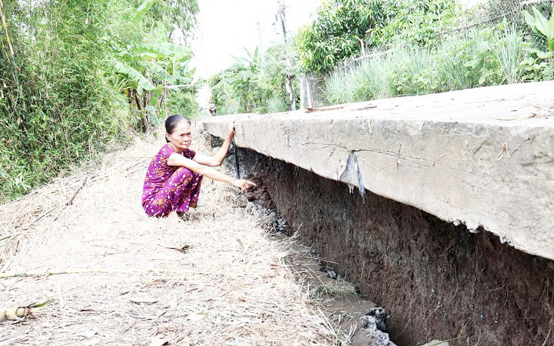 Hiện trường vụ sụt lún đất tại ấp 2A, xã Tân Ân, huyện Cần Đước, tỉnh Long An. 