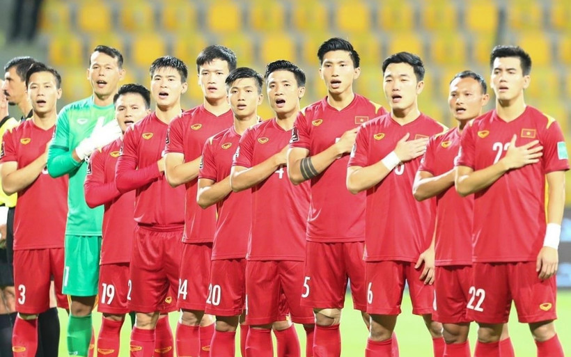 Những “chiến binh sao vàng” đã chính thức lập nên kỳ tích giành vé vào vòng loại thứ 3 World Cup 2022. (Ảnh: TTXVN)