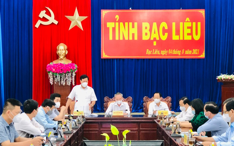 Quang cảnh buổi làm việc tại UBND tỉnh Bạc Liêu.