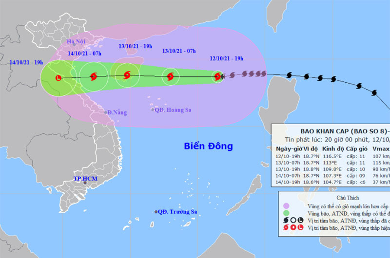 Vị trí và hướng di chuyển của bão số 8. (Nguồn: nchmf.gov.vn)