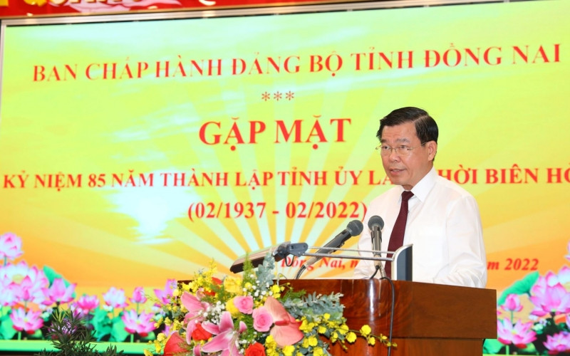 Đồng chí Bí thư Tỉnh ủy Đồng Nai Nguyễn Hồng Lĩnh phát biểu tại buổi gặp mặt.