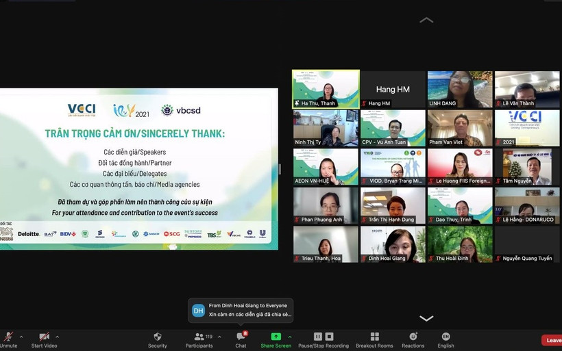 Hội thảo chuyên đề trực tuyến “Doanh nghiệp phát triển bền vững thực hiện mục tiêu kép”. (Ảnh: VCCI).