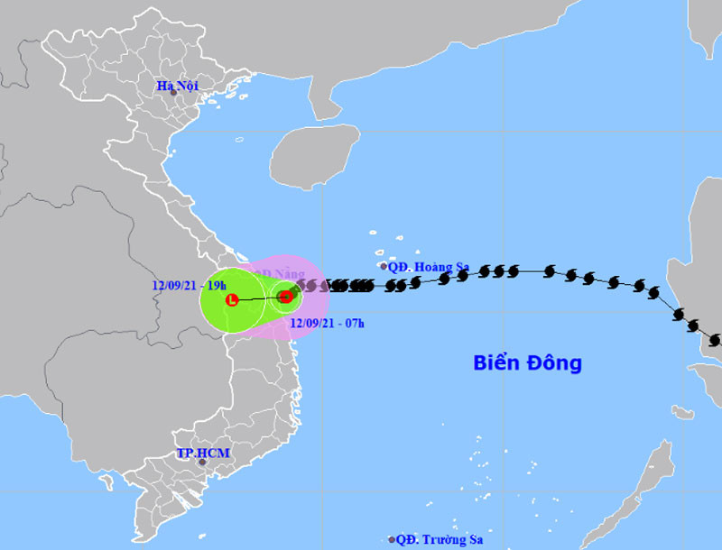 Vị trí và hướng di chuyển của áp thấp nhiệt đới suy yếu từ bão số 5. (Nguồn: nchmf.gov.vn)