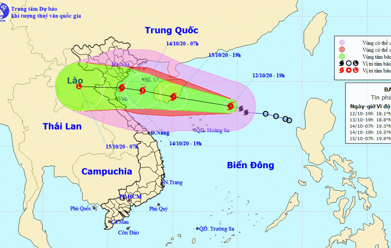 Vị trí và hướng di chuyển của bão số 7. (Nguồn: kttv.gov.vn)