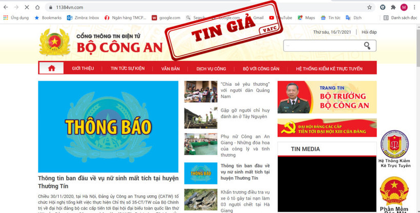 Cơ quan chức năng phát hiện thêm một website giả mạo Cổng thông tin Bộ Công an.