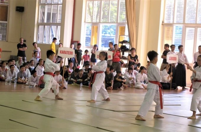 Học sinh tham gia sinh hoạt tại Trường Thể thao thiếu niên 10-10 (Ba Đình, Hà Nội) trong dịp hè (Ảnh: THÙY LINH)