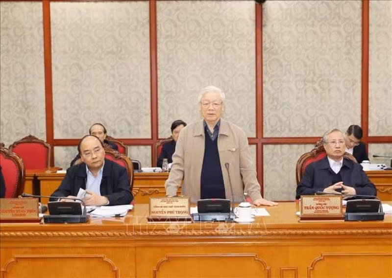 Tổng Bí thư, Chủ tịch nước Nguyễn Phú Trọng phát biểu kết luận cuộc họp. (Ảnh: TTXVN)