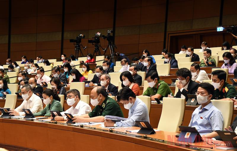 Đại biểu Quốc hội nghe các báo cáo quan trọng sáng 22/7. Ảnh: DUY LINH